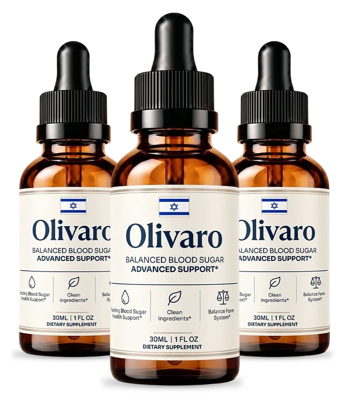 Three amber Olivaro dropper bottles with cream labels